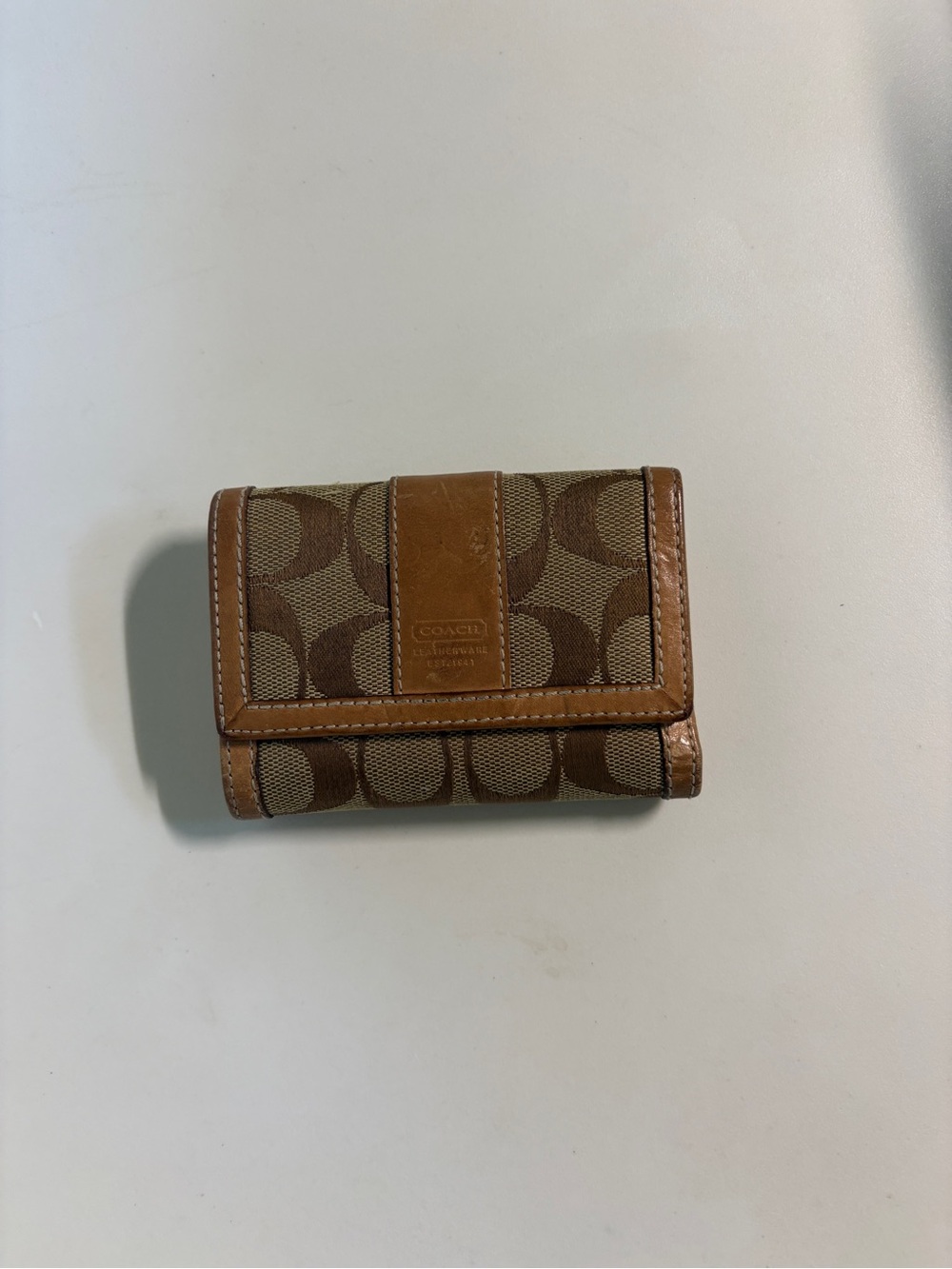 Coach Brown Signature Canvas Small Wallet with Leather Trim